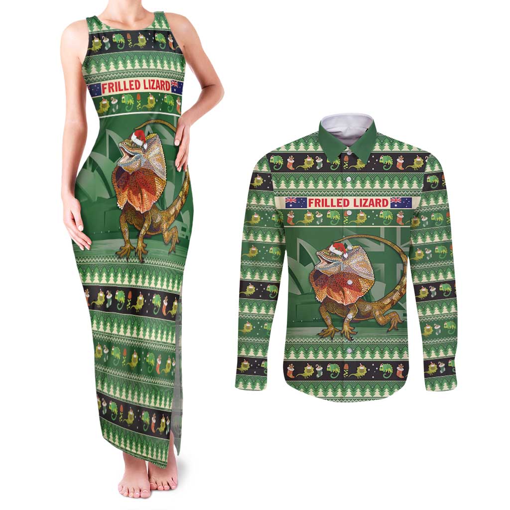 Aussie Frilled Lizard Couples Matching Tank Maxi Dress and Long Sleeve Button Shirt Merry Christmas