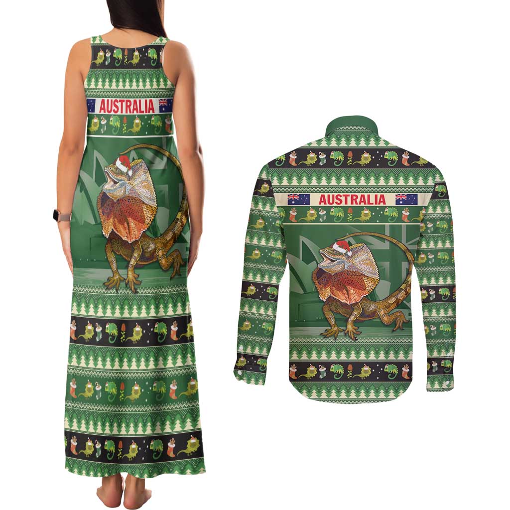 Aussie Frilled Lizard Couples Matching Tank Maxi Dress and Long Sleeve Button Shirt Merry Christmas