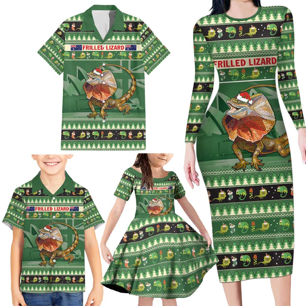 Aussie Frilled Lizard Family Matching Long Sleeve Bodycon Dress and Hawaiian Shirt Merry Christmas