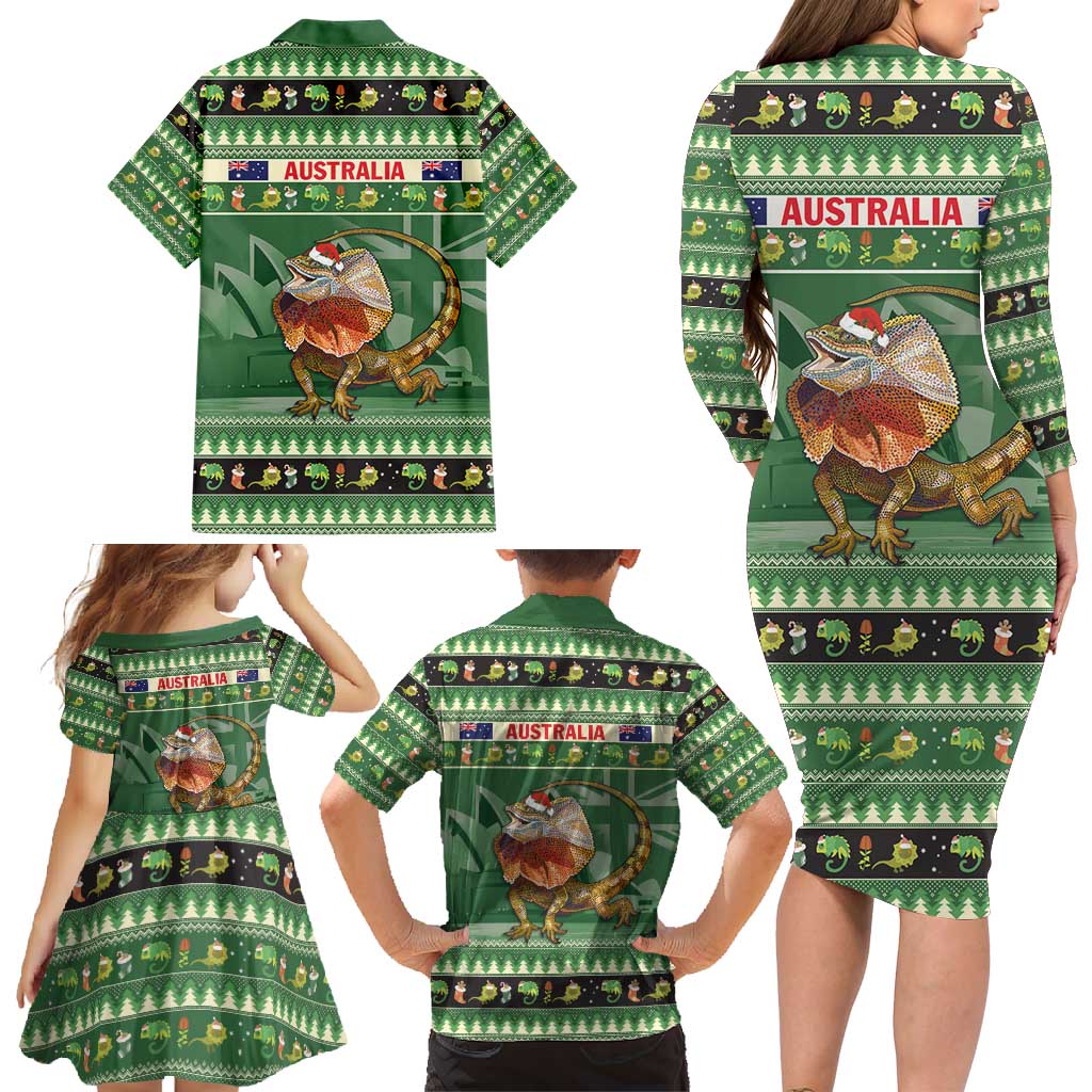Aussie Frilled Lizard Family Matching Long Sleeve Bodycon Dress and Hawaiian Shirt Merry Christmas