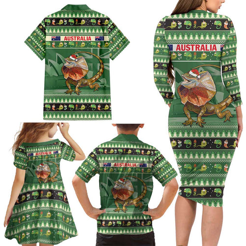 Aussie Frilled Lizard Family Matching Long Sleeve Bodycon Dress and Hawaiian Shirt Merry Christmas