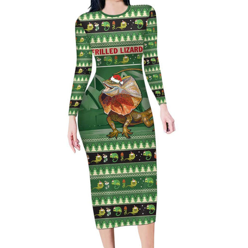 Aussie Frilled Lizard Family Matching Long Sleeve Bodycon Dress and Hawaiian Shirt Merry Christmas