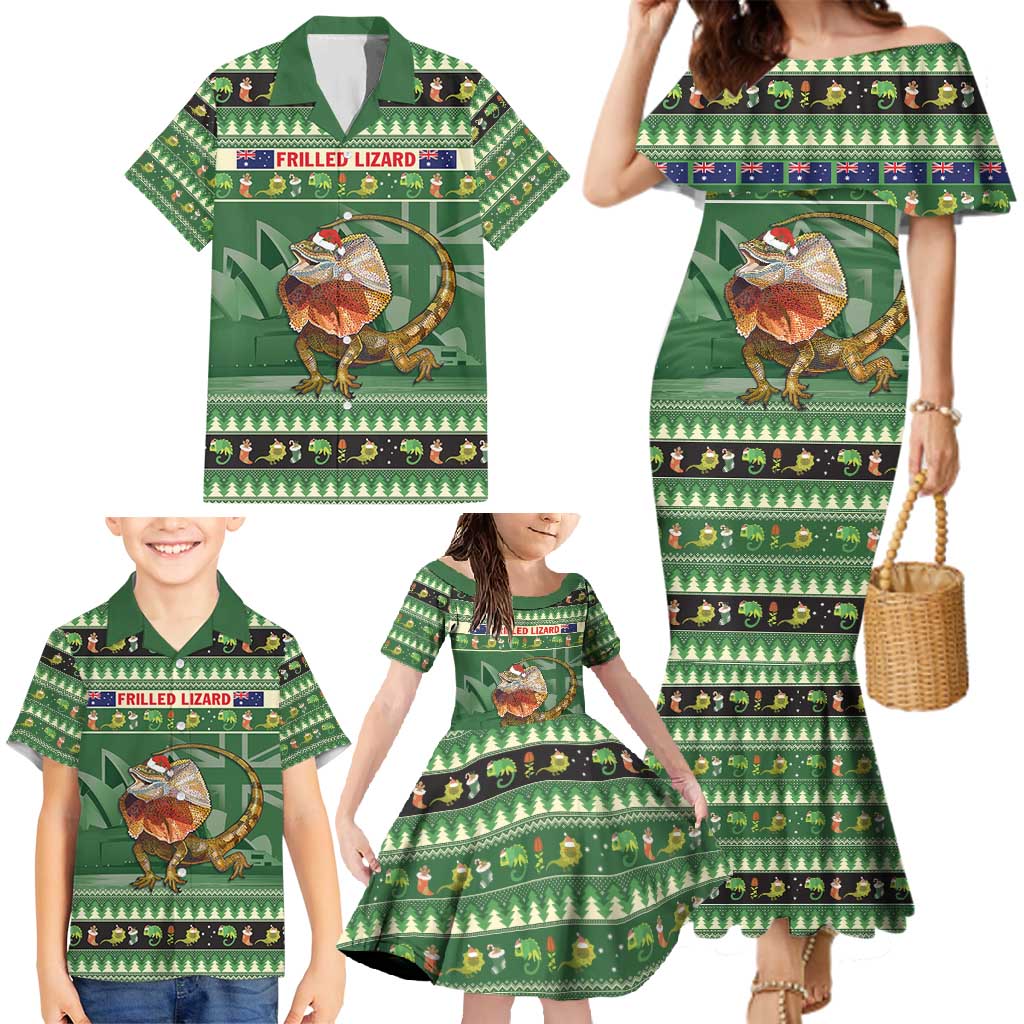 Aussie Frilled Lizard Family Matching Mermaid Dress and Hawaiian Shirt Merry Christmas