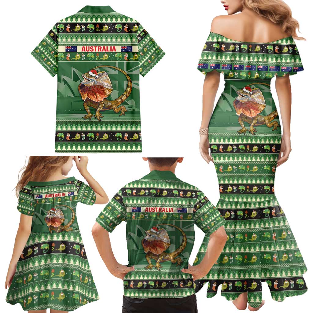 Aussie Frilled Lizard Family Matching Mermaid Dress and Hawaiian Shirt Merry Christmas