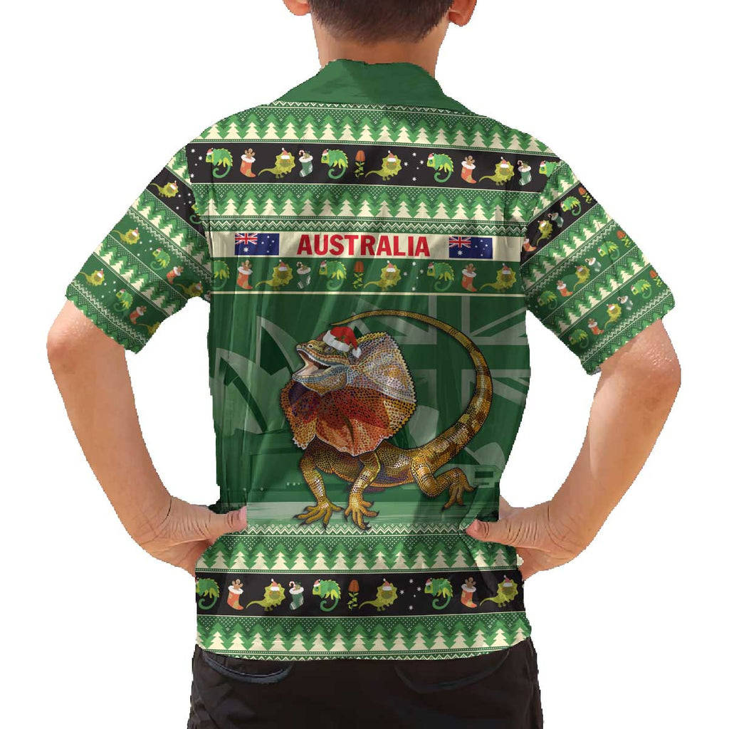 Aussie Frilled Lizard Family Matching Off The Shoulder Long Sleeve Dress and Hawaiian Shirt Merry Christmas