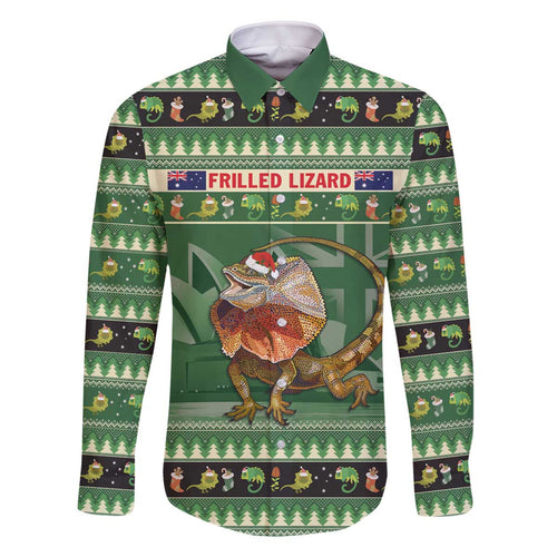 Aussie Frilled Lizard Family Matching Off The Shoulder Long Sleeve Dress and Hawaiian Shirt Merry Christmas