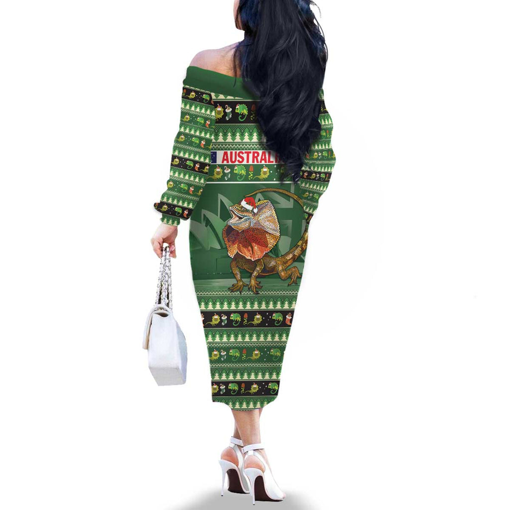 Aussie Frilled Lizard Family Matching Off The Shoulder Long Sleeve Dress and Hawaiian Shirt Merry Christmas