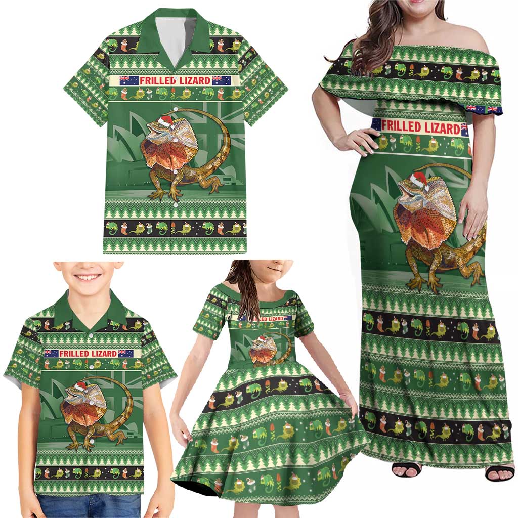 Aussie Frilled Lizard Family Matching Off Shoulder Maxi Dress and Hawaiian Shirt Merry Christmas