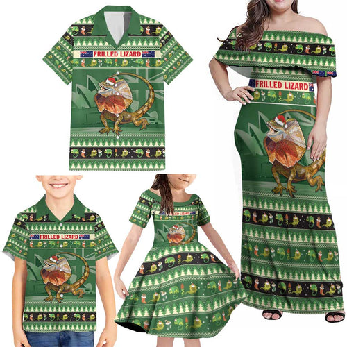 Aussie Frilled Lizard Family Matching Off Shoulder Maxi Dress and Hawaiian Shirt Merry Christmas