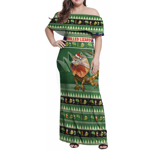 Aussie Frilled Lizard Family Matching Off Shoulder Maxi Dress and Hawaiian Shirt Merry Christmas