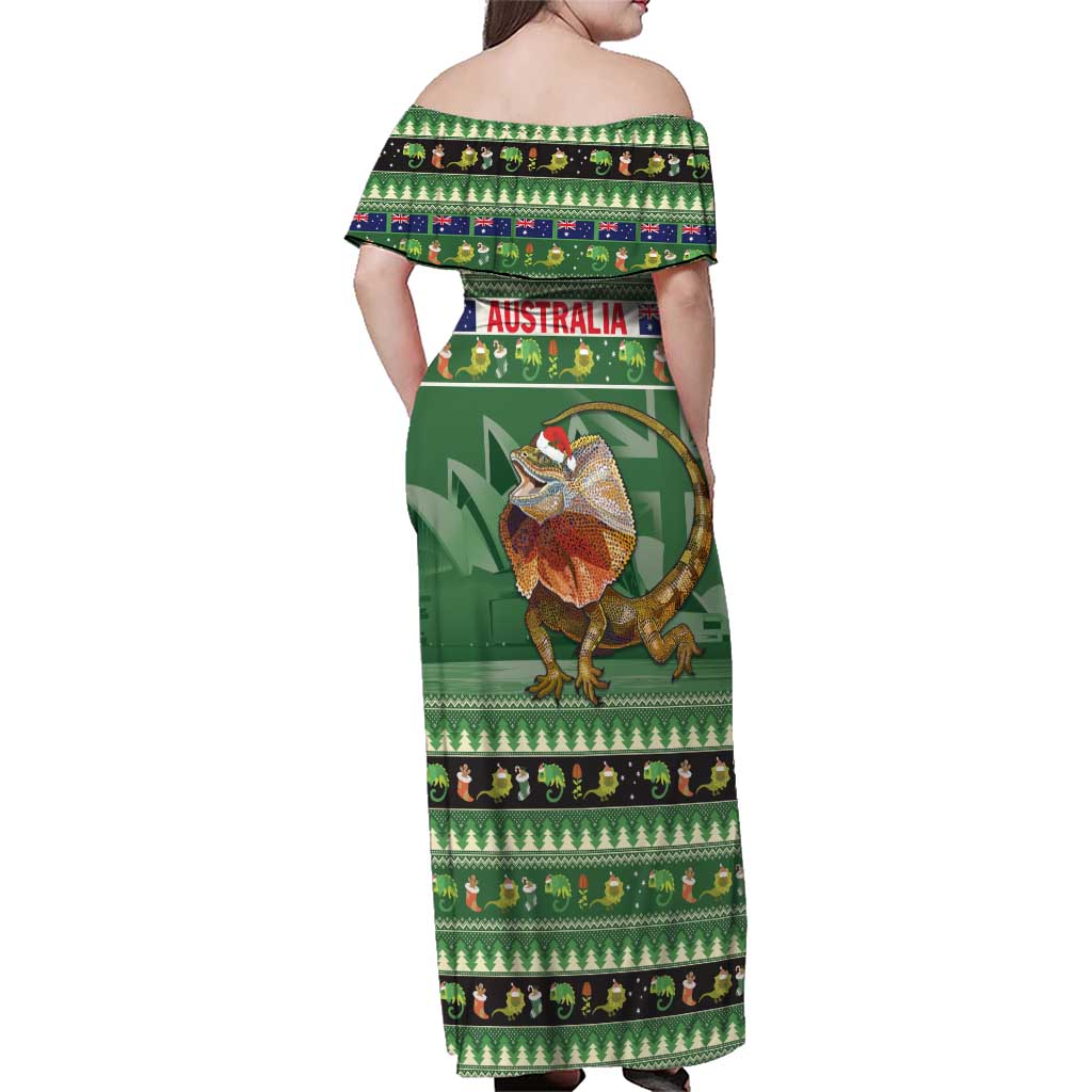 Aussie Frilled Lizard Family Matching Off Shoulder Maxi Dress and Hawaiian Shirt Merry Christmas