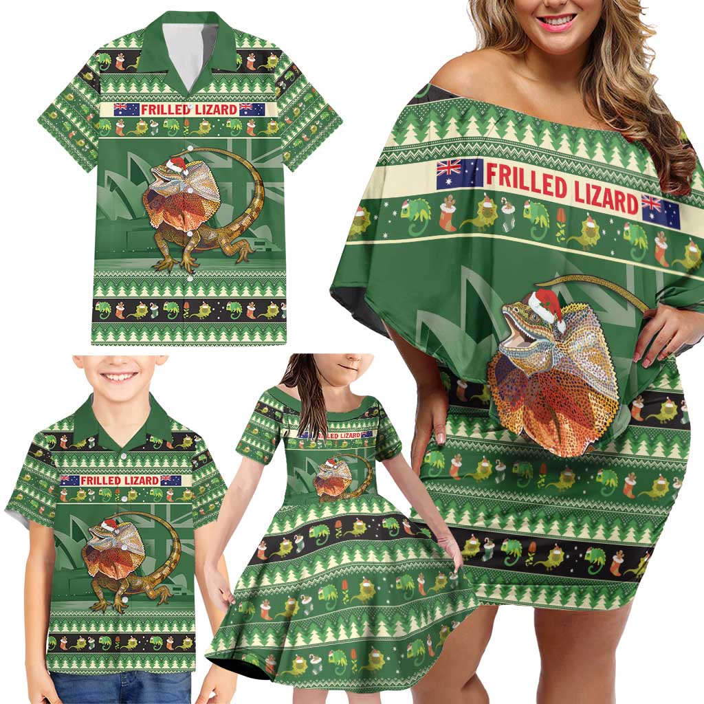 Aussie Frilled Lizard Family Matching Off Shoulder Short Dress and Hawaiian Shirt Merry Christmas