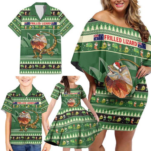 Aussie Frilled Lizard Family Matching Off Shoulder Short Dress and Hawaiian Shirt Merry Christmas