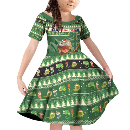 Aussie Frilled Lizard Family Matching Off Shoulder Short Dress and Hawaiian Shirt Merry Christmas
