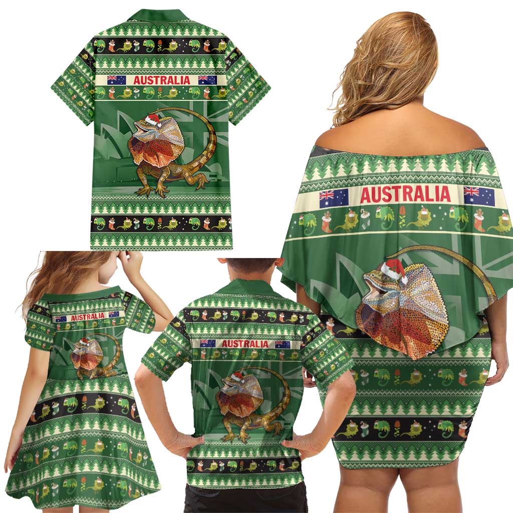Aussie Frilled Lizard Family Matching Off Shoulder Short Dress and Hawaiian Shirt Merry Christmas