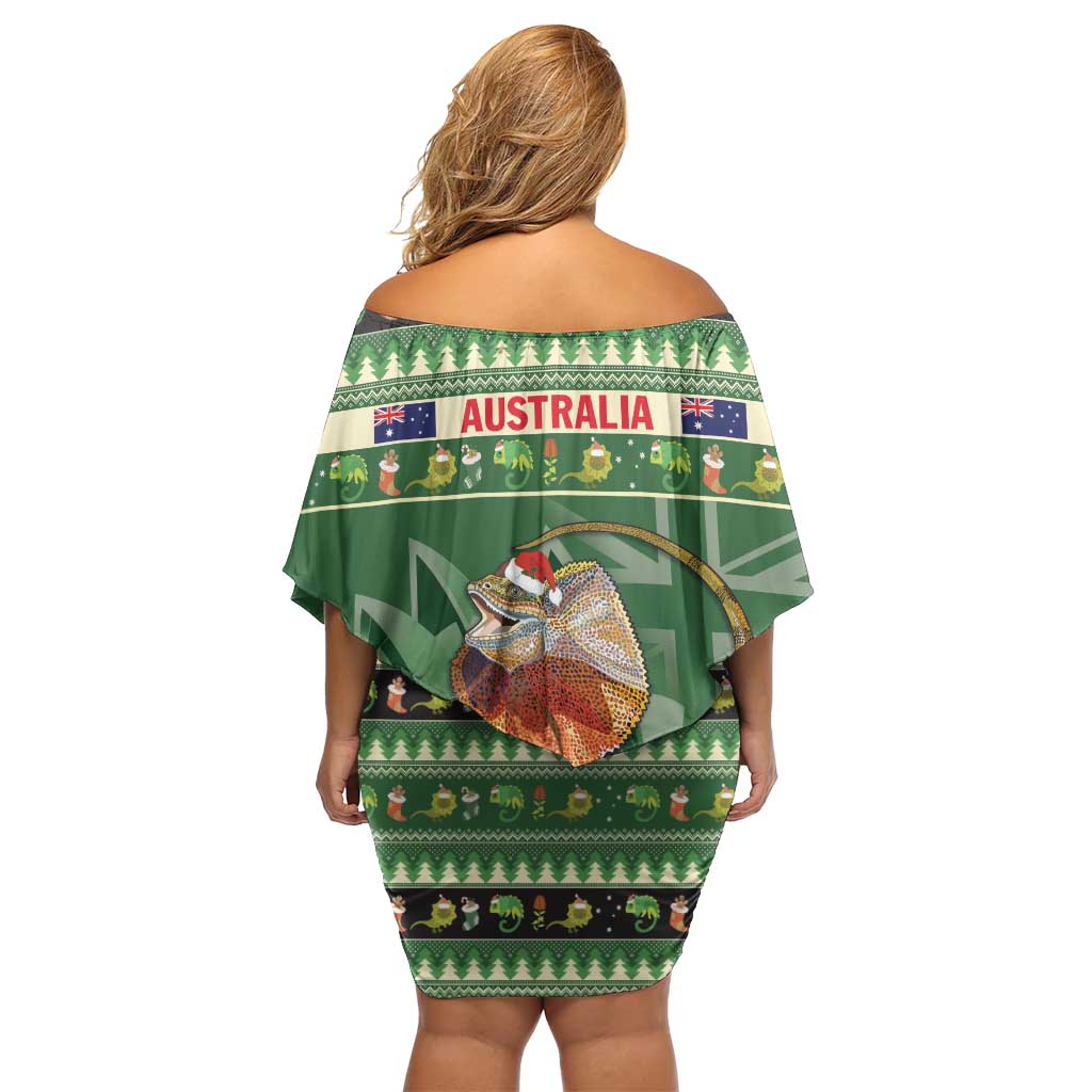 Aussie Frilled Lizard Family Matching Off Shoulder Short Dress and Hawaiian Shirt Merry Christmas