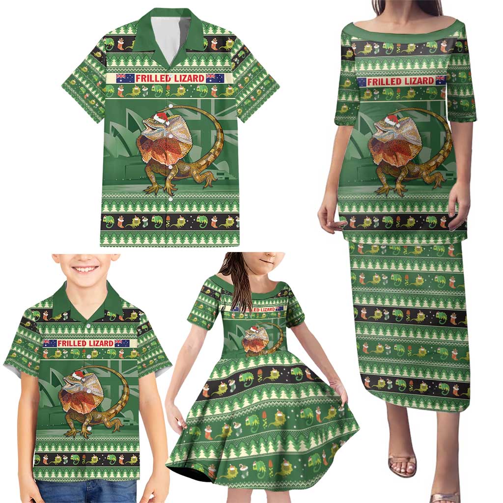 Aussie Frilled Lizard Family Matching Puletasi and Hawaiian Shirt Merry Christmas