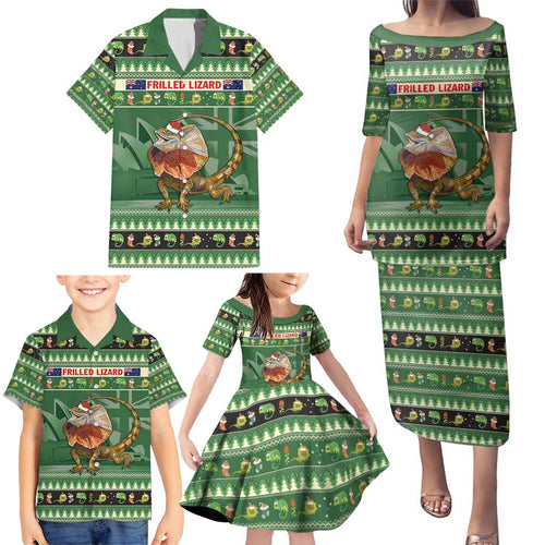 Aussie Frilled Lizard Family Matching Puletasi and Hawaiian Shirt Merry Christmas