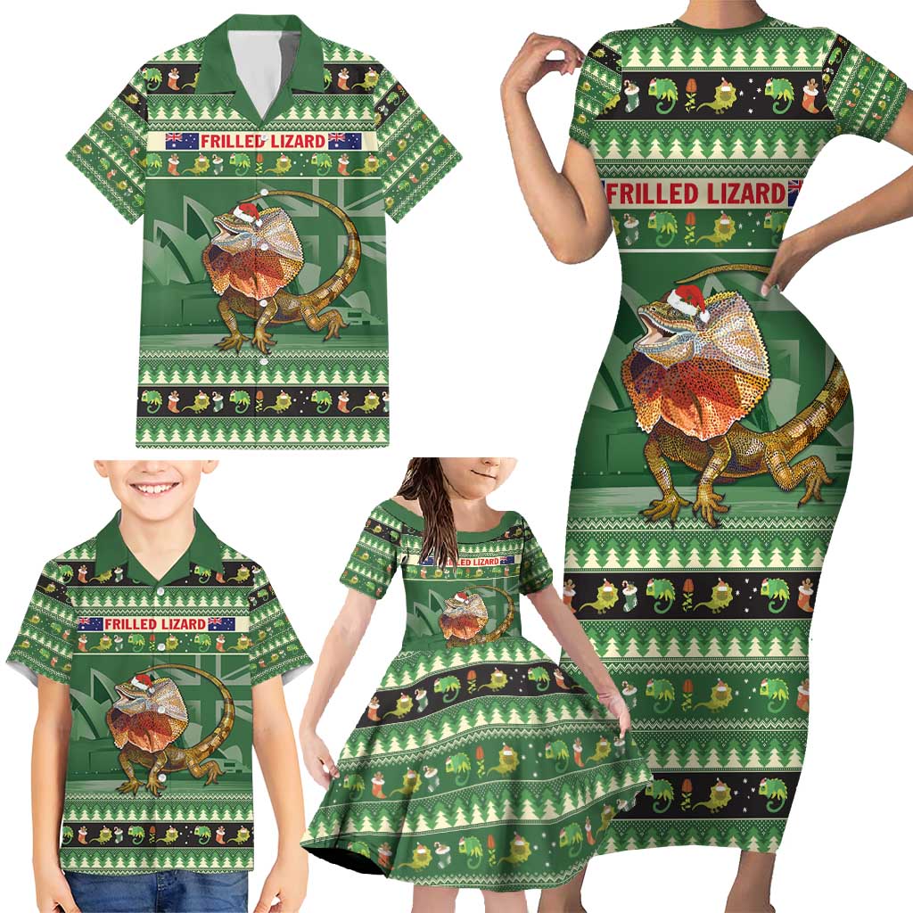 Aussie Frilled Lizard Family Matching Short Sleeve Bodycon Dress and Hawaiian Shirt Merry Christmas