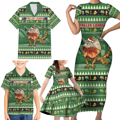 Aussie Frilled Lizard Family Matching Short Sleeve Bodycon Dress and Hawaiian Shirt Merry Christmas