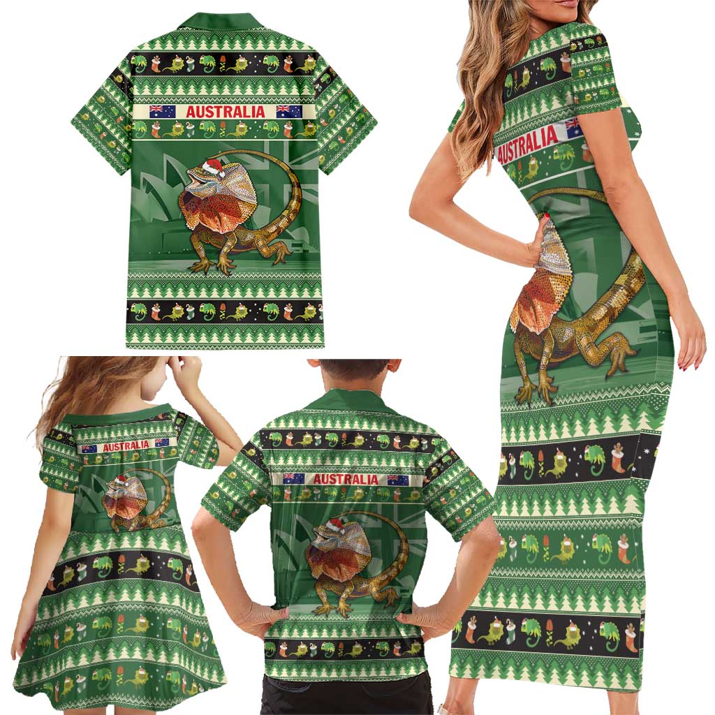 Aussie Frilled Lizard Family Matching Short Sleeve Bodycon Dress and Hawaiian Shirt Merry Christmas