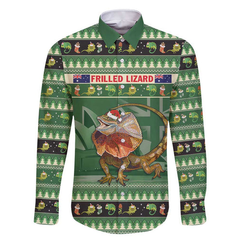 Aussie Frilled Lizard Family Matching Short Sleeve Bodycon Dress and Hawaiian Shirt Merry Christmas