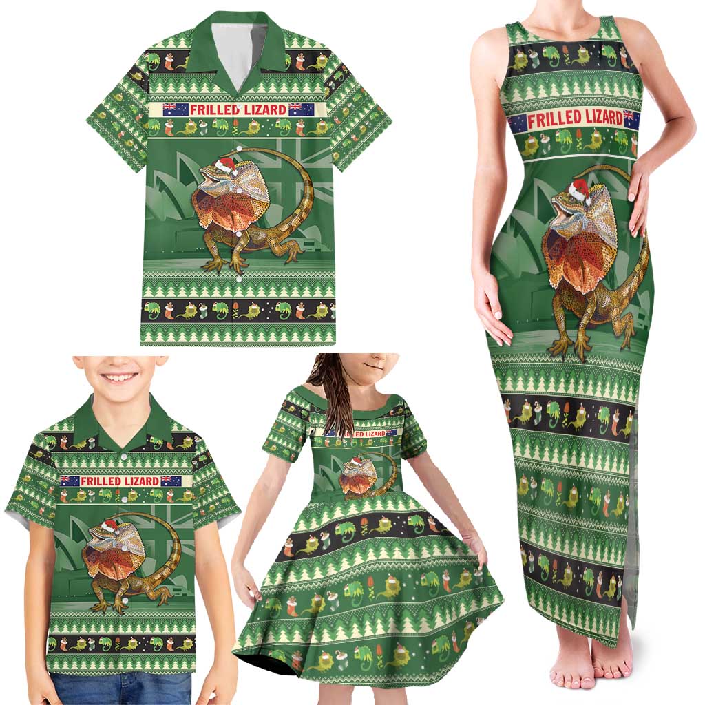 Aussie Frilled Lizard Family Matching Tank Maxi Dress and Hawaiian Shirt Merry Christmas