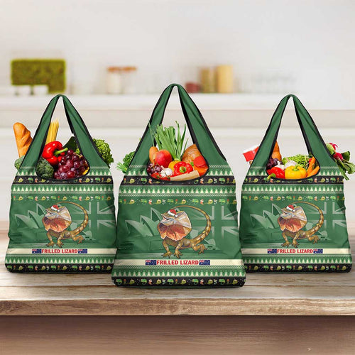 Aussie Frilled Lizard Grocery Bag Merry Christmas