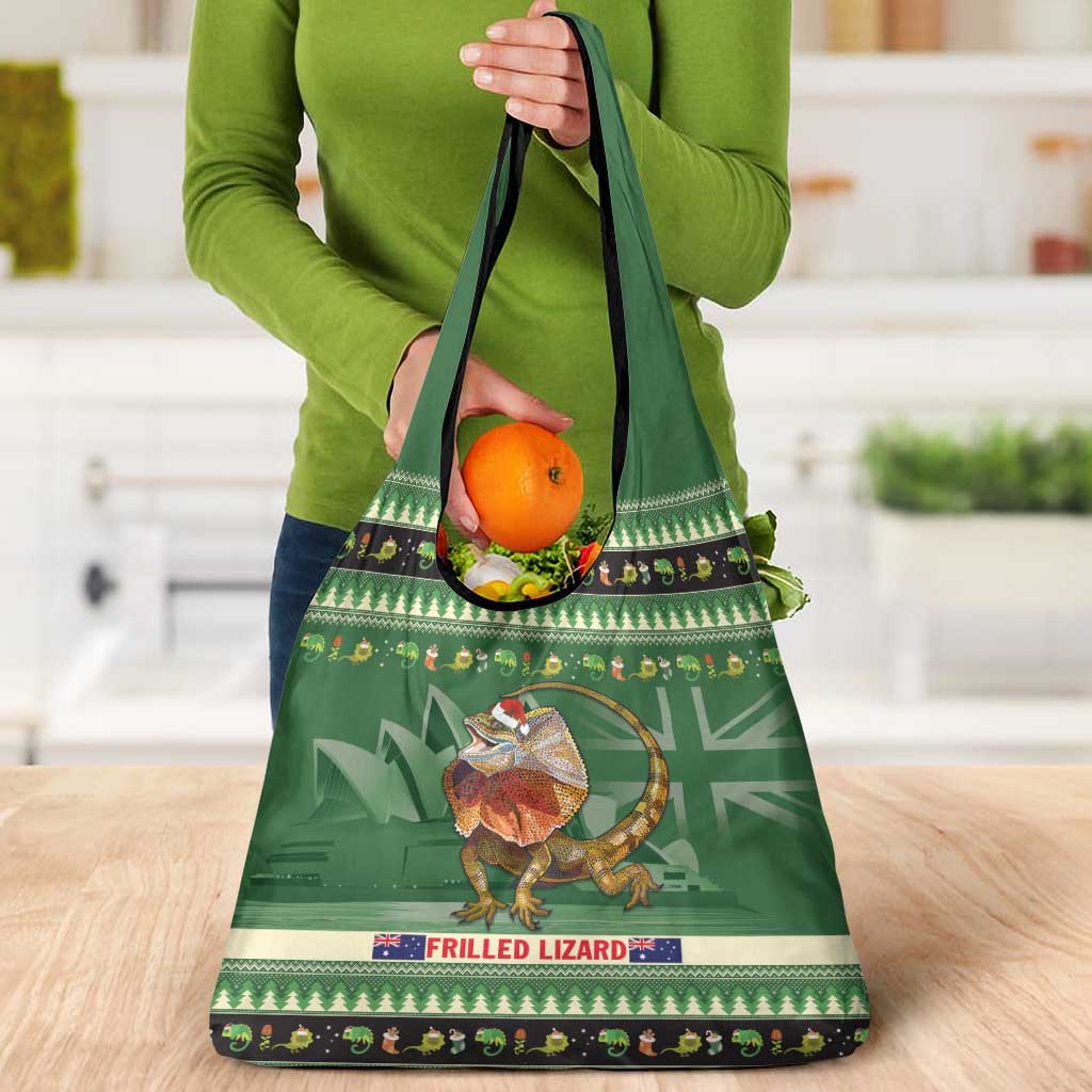 Aussie Frilled Lizard Grocery Bag Merry Christmas