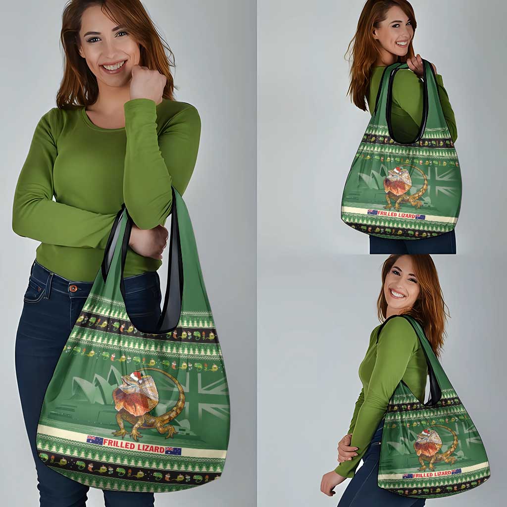 Aussie Frilled Lizard Grocery Bag Merry Christmas
