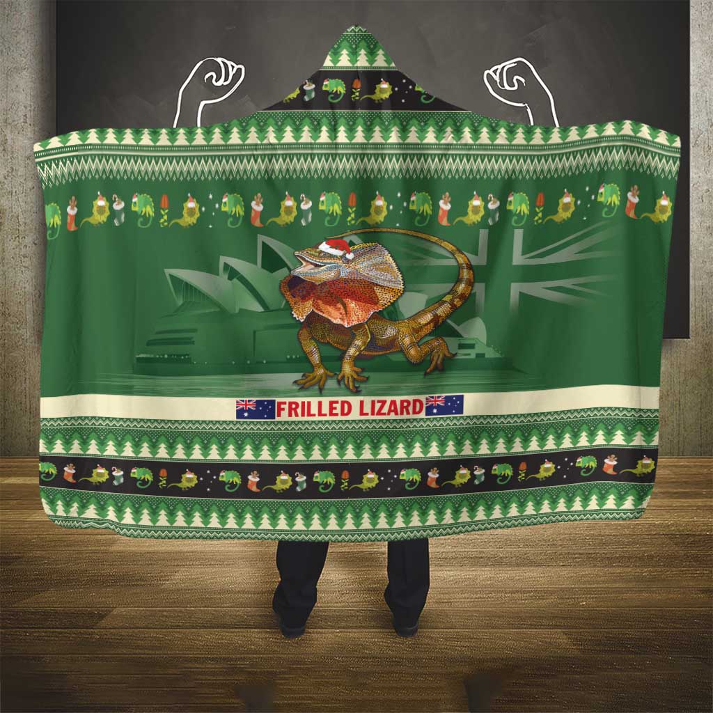Aussie Frilled Lizard Hooded Blanket Merry Christmas