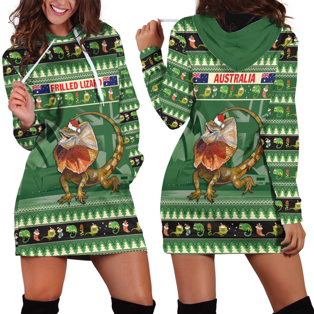 Aussie Frilled Lizard Hoodie Dress Merry Christmas