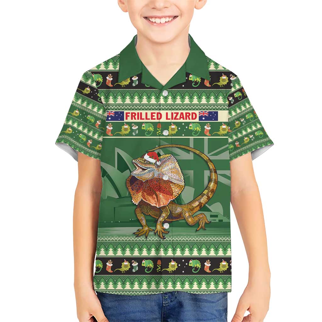 Aussie Frilled Lizard Kid Hawaiian Shirt Merry Christmas