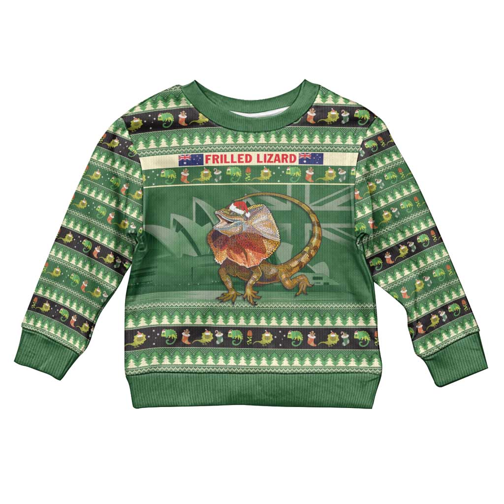 Aussie Frilled Lizard Kid Ugly Christmas Sweater Merry Christmas