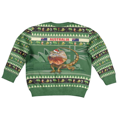 Aussie Frilled Lizard Kid Ugly Christmas Sweater Merry Christmas