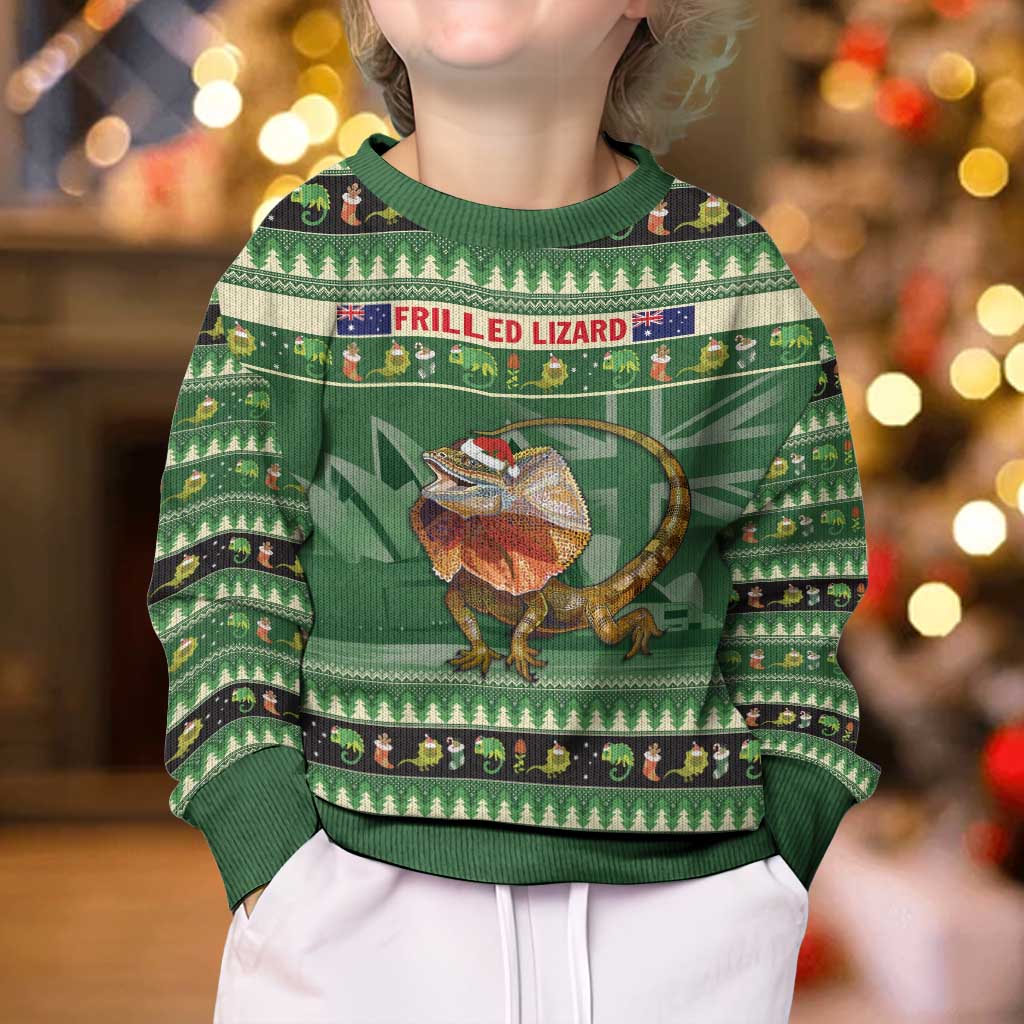 Aussie Frilled Lizard Kid Ugly Christmas Sweater Merry Christmas