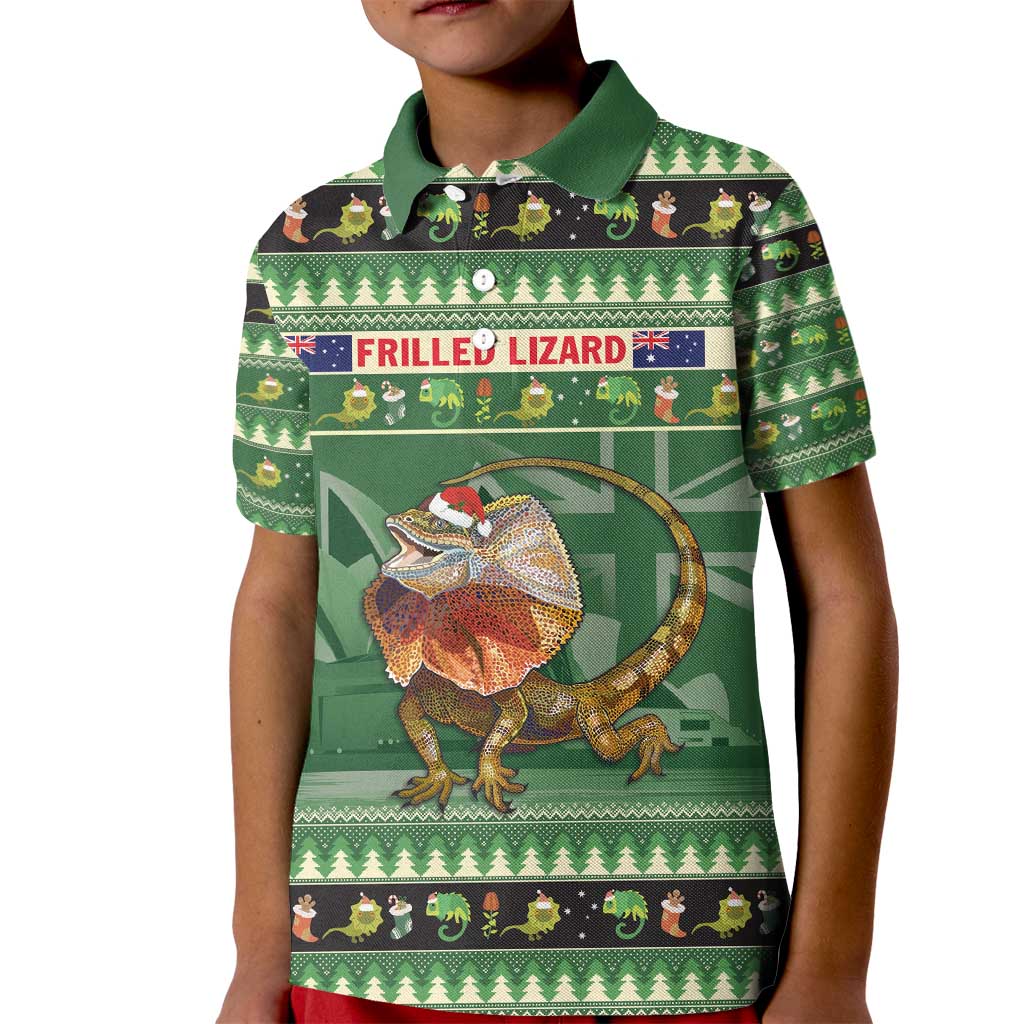 Aussie Frilled Lizard Kid Polo Shirt Merry Christmas