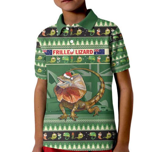 Aussie Frilled Lizard Kid Polo Shirt Merry Christmas