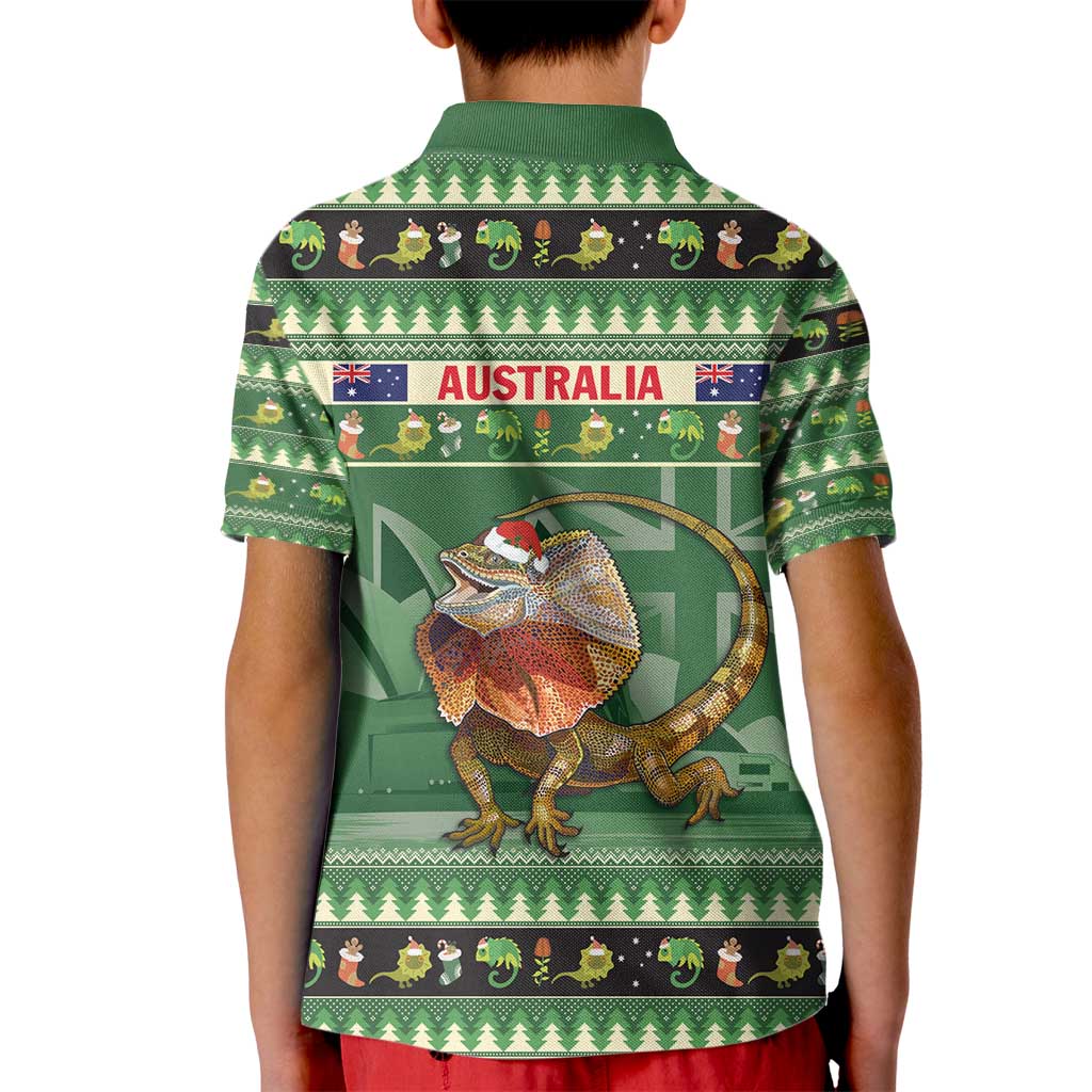 Aussie Frilled Lizard Kid Polo Shirt Merry Christmas