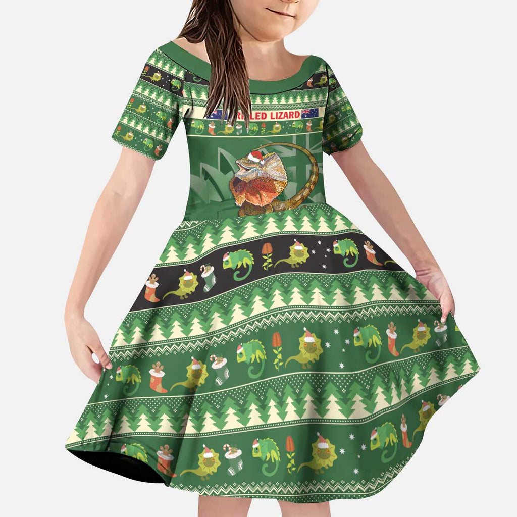 Aussie Frilled Lizard Kid Short Sleeve Dress Merry Christmas