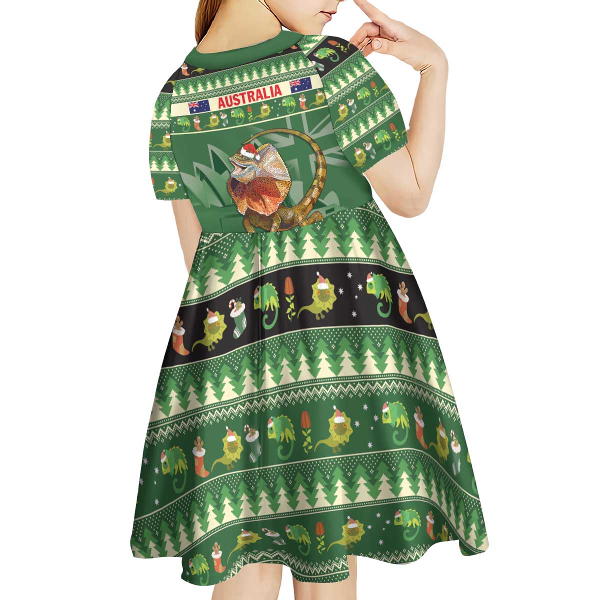 Aussie Frilled Lizard Kid Short Sleeve Dress Merry Christmas