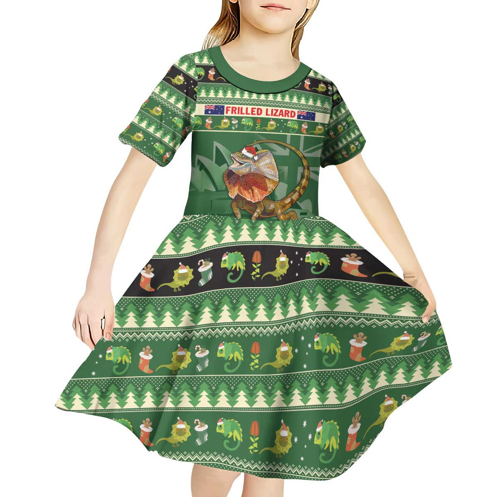Aussie Frilled Lizard Kid Short Sleeve Dress Merry Christmas