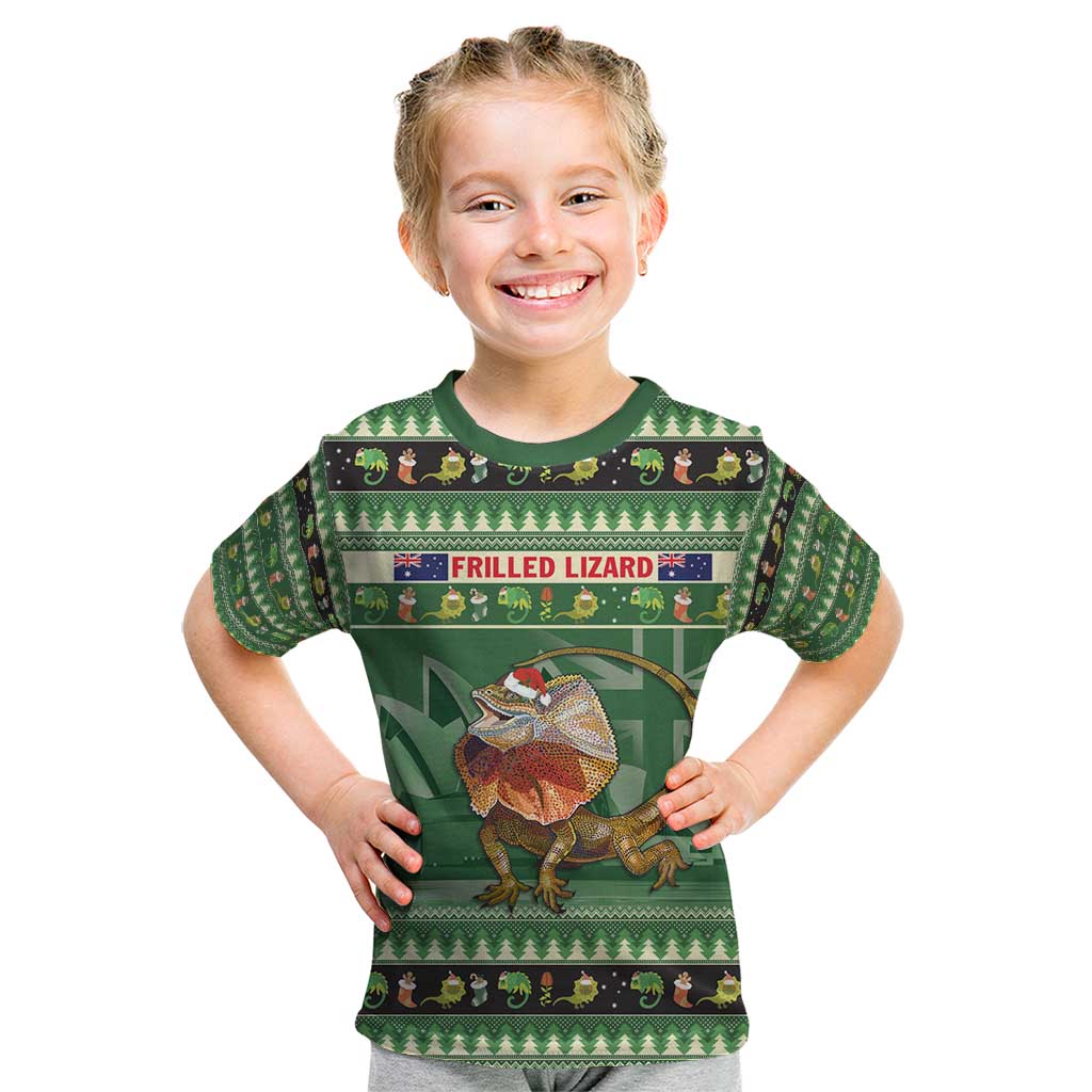 Aussie Frilled Lizard Kid T Shirt Merry Christmas