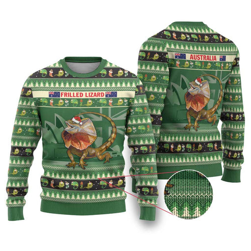 Aussie Frilled Lizard Ugly Christmas Sweater Merry Christmas