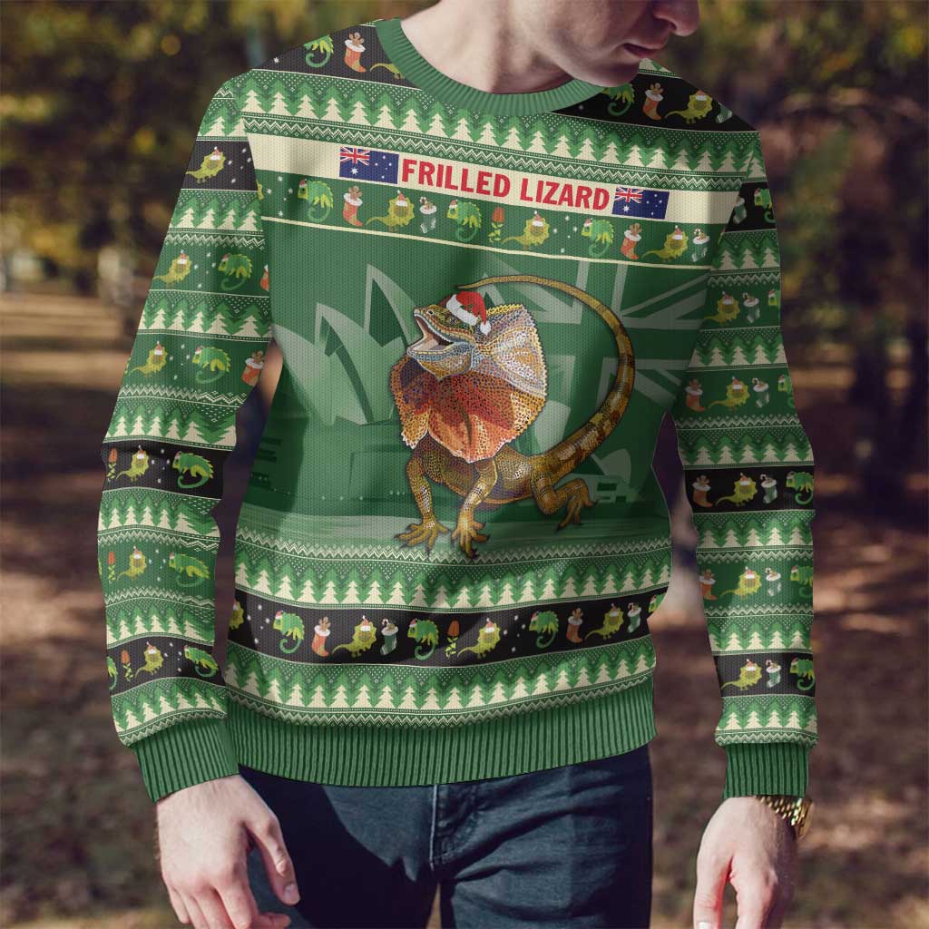 Aussie Frilled Lizard Ugly Christmas Sweater Merry Christmas