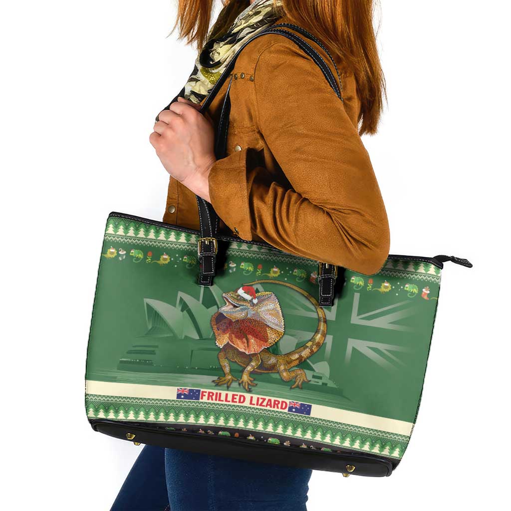Aussie Frilled Lizard Leather Tote Bag Merry Christmas