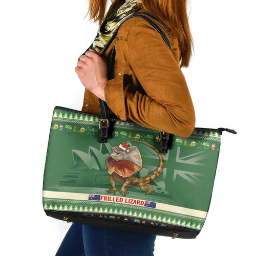 Aussie Frilled Lizard Leather Tote Bag Merry Christmas