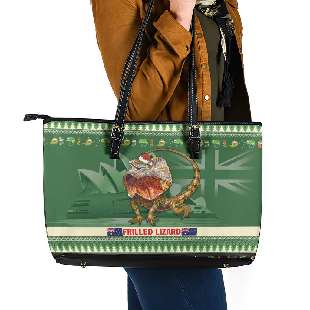 Aussie Frilled Lizard Leather Tote Bag Merry Christmas