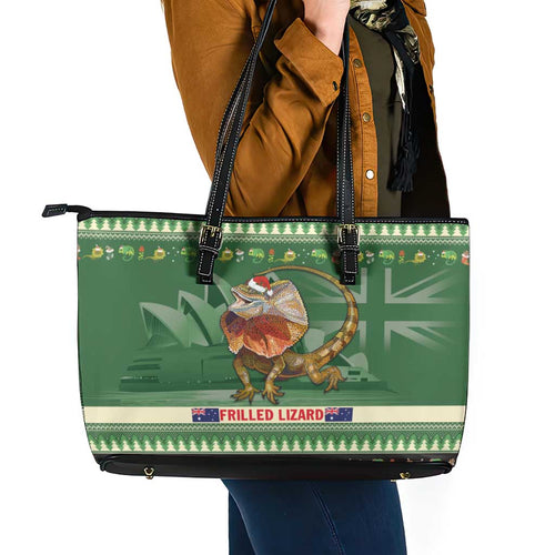 Aussie Frilled Lizard Leather Tote Bag Merry Christmas