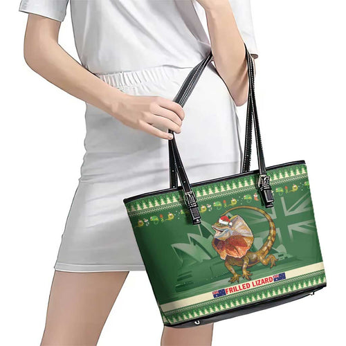 Aussie Frilled Lizard Leather Tote Bag Merry Christmas